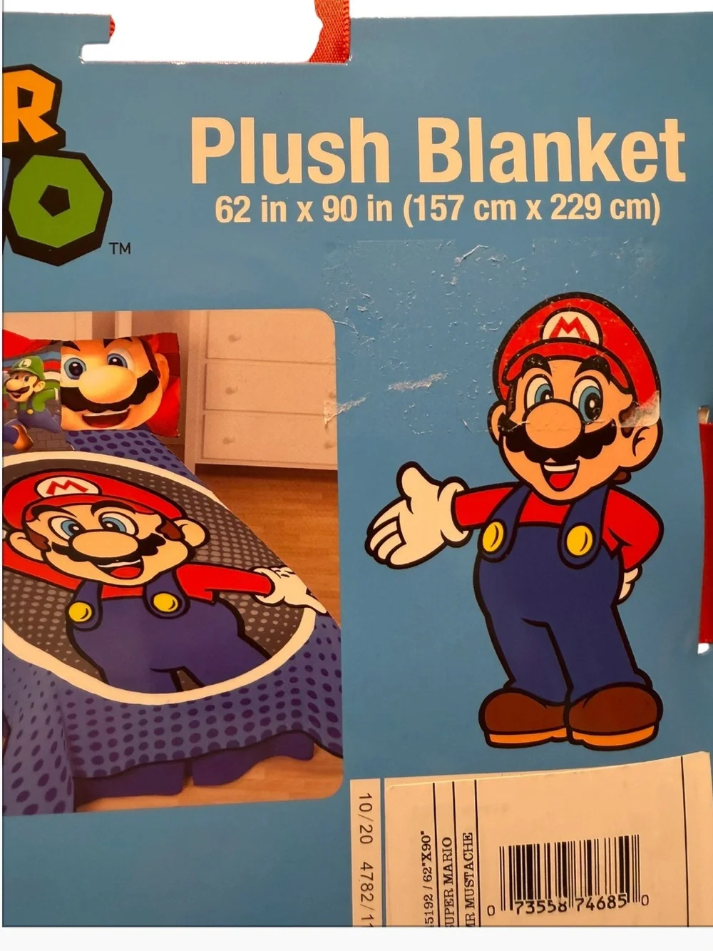 Super Mario Plush Blanket - Blue & Red Cozy Bedding NWT